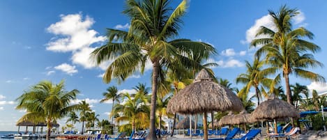 Private beach, white sand, sun-loungers, beach umbrellas