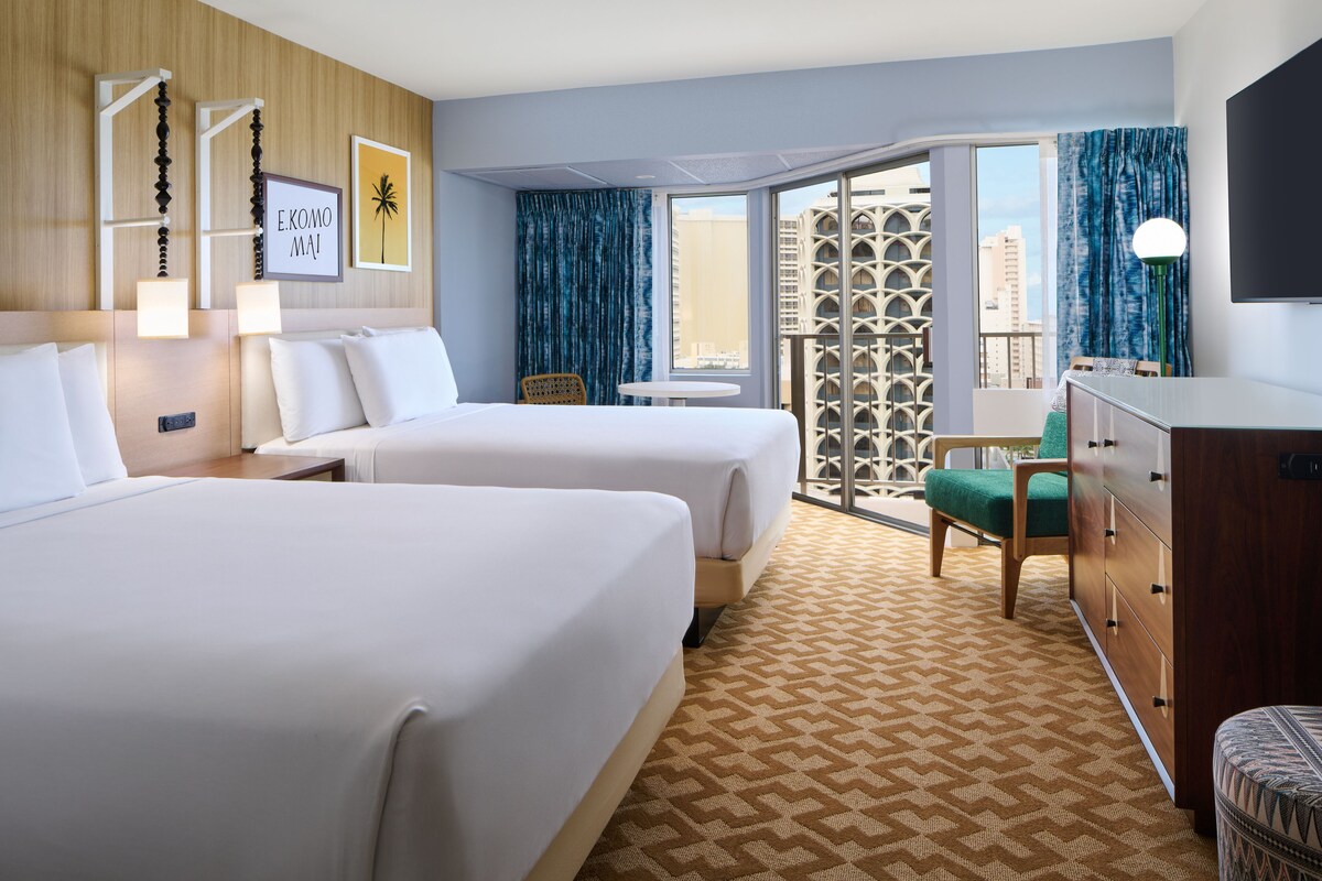 Room, 2 Double Beds, Partial Ocean View (Newly Renovated) | In-room safe, desk, blackout drapes, iron/ironing board