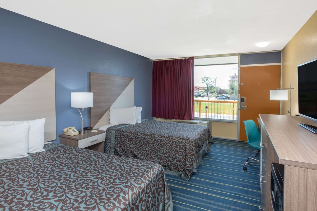 Room, 2 Double Beds, Non Smoking | In-room safe, desk, laptop workspace, blackout drapes