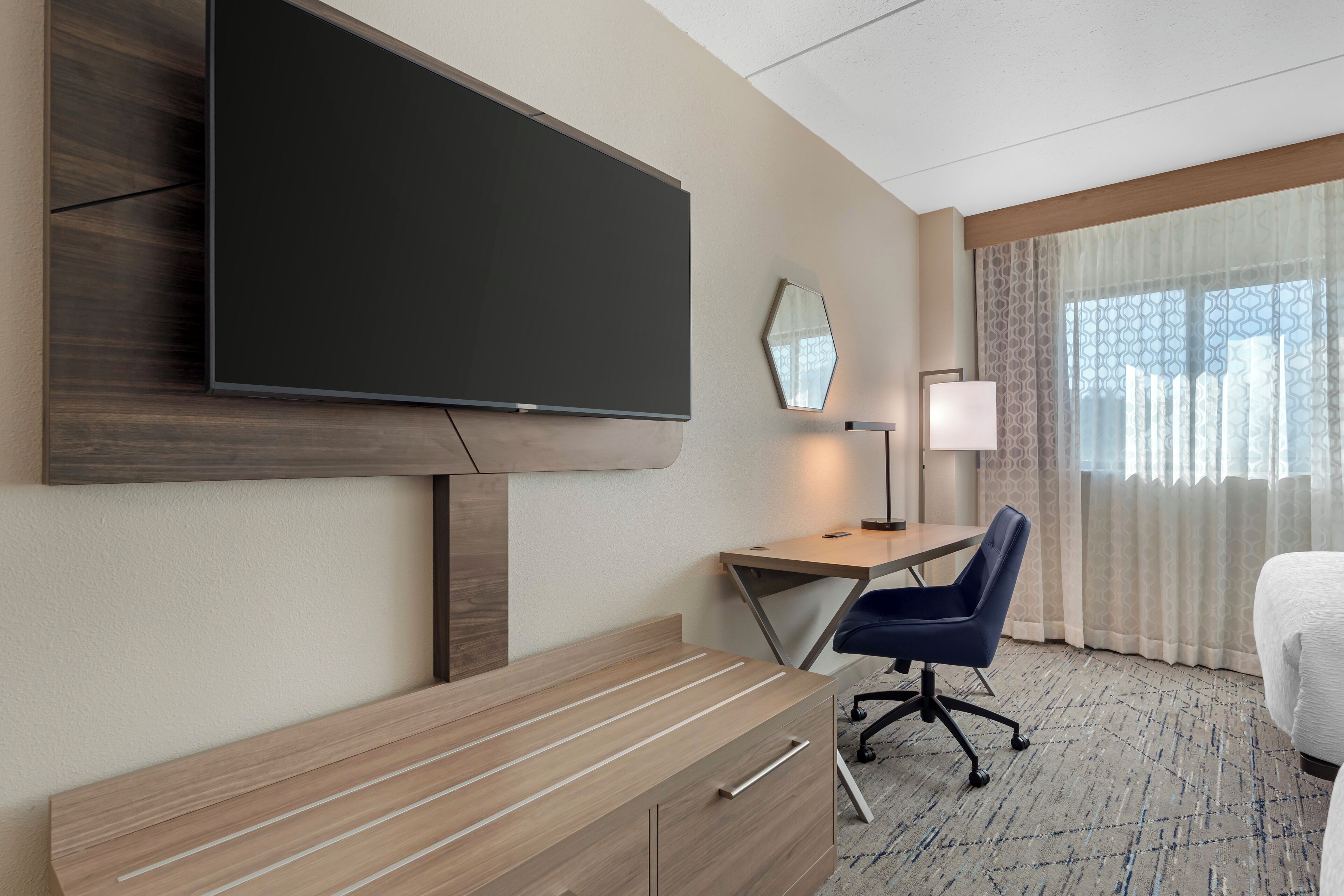 42-inch flat-screen TV with cable channels, TV