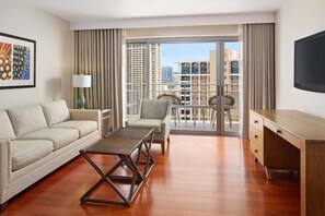 Luxury Suite, 1 Bedroom, Ocean View | Living area | 40-inch LCD TV with cable channels, TV, DVD player