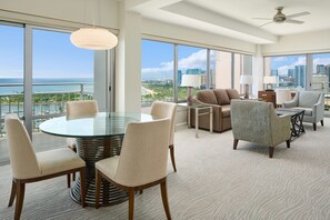 Luxury 2BR Ocean View | Living area | 40-inch LCD TV with cable channels, TV, DVD player - Ilikai Hotel & Luxury Suites (Honolulu)