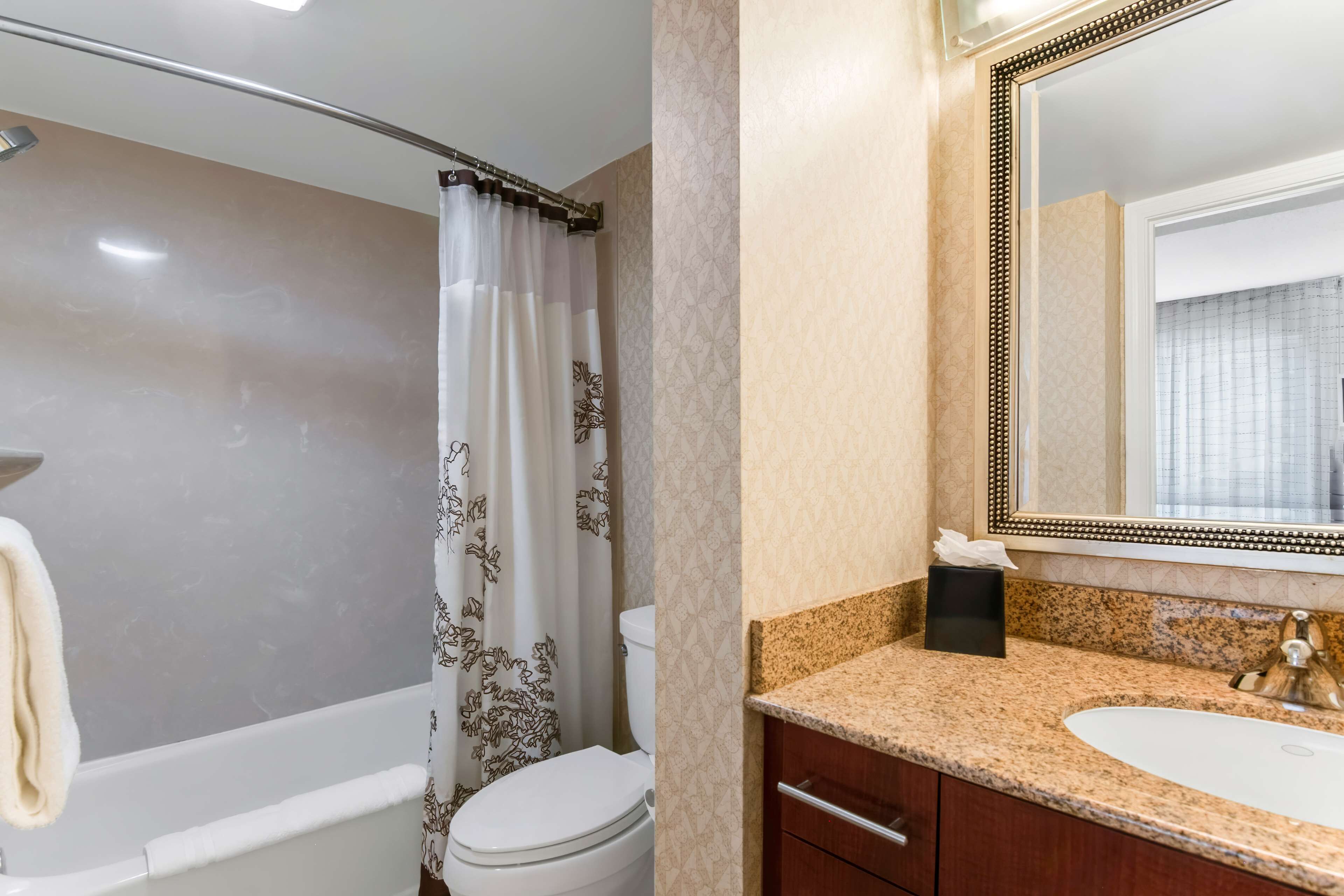 separate bathtub and shower, free toiletries, hair dryer, towels