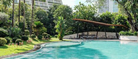 Outdoor pool, open 6:00 AM to 9:00 PM, pool umbrellas, sun loungers