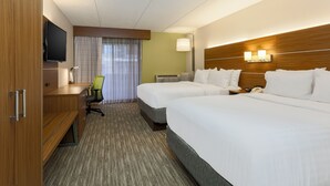 A hotel room with two beds, a desk with a chair, a television, and a window with curtains. - Holiday Inn Express Milwaukee-West Medical Center by IHG (Milwaukee)