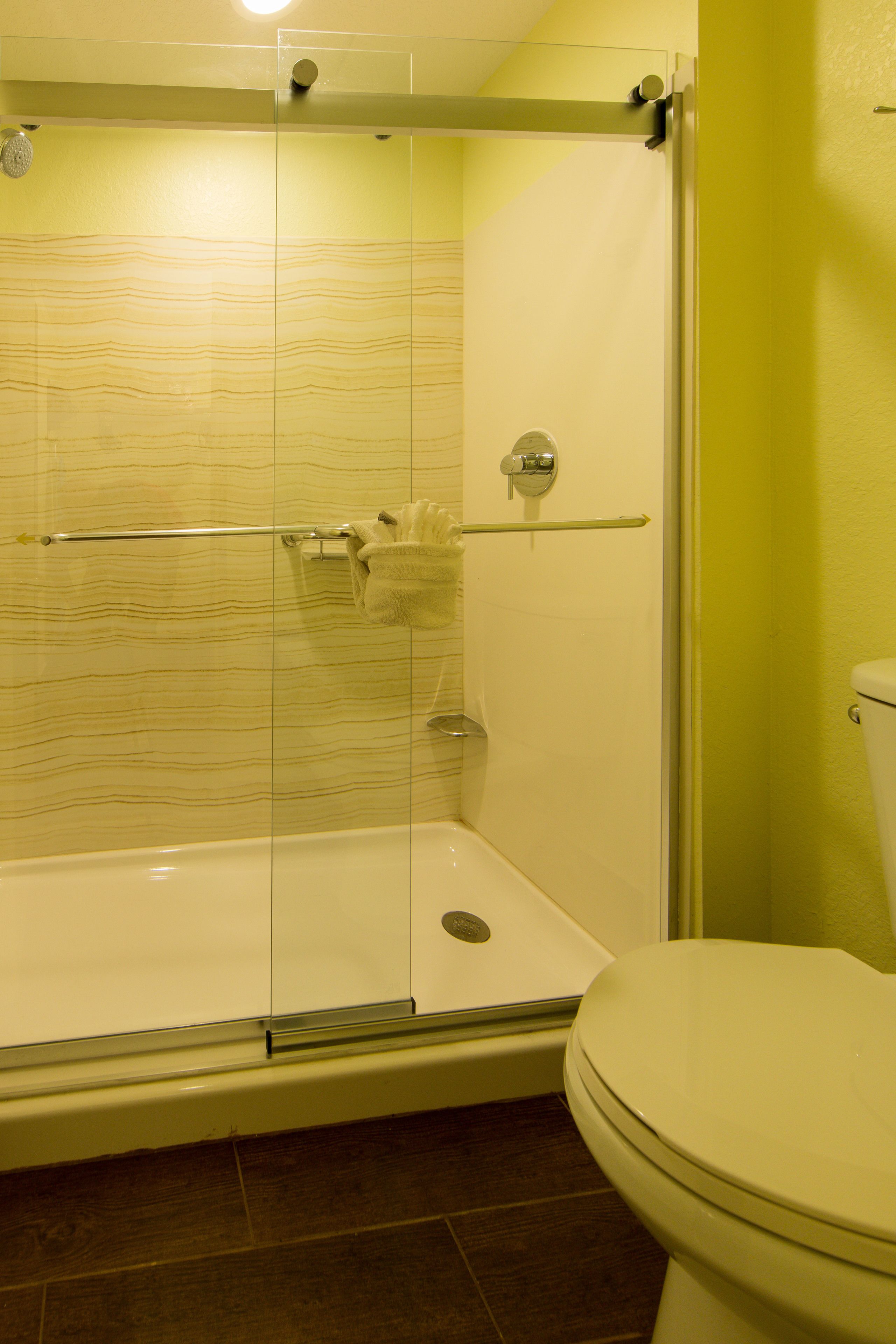 Shower, rainfall showerhead, eco-friendly toiletries, hair dryer