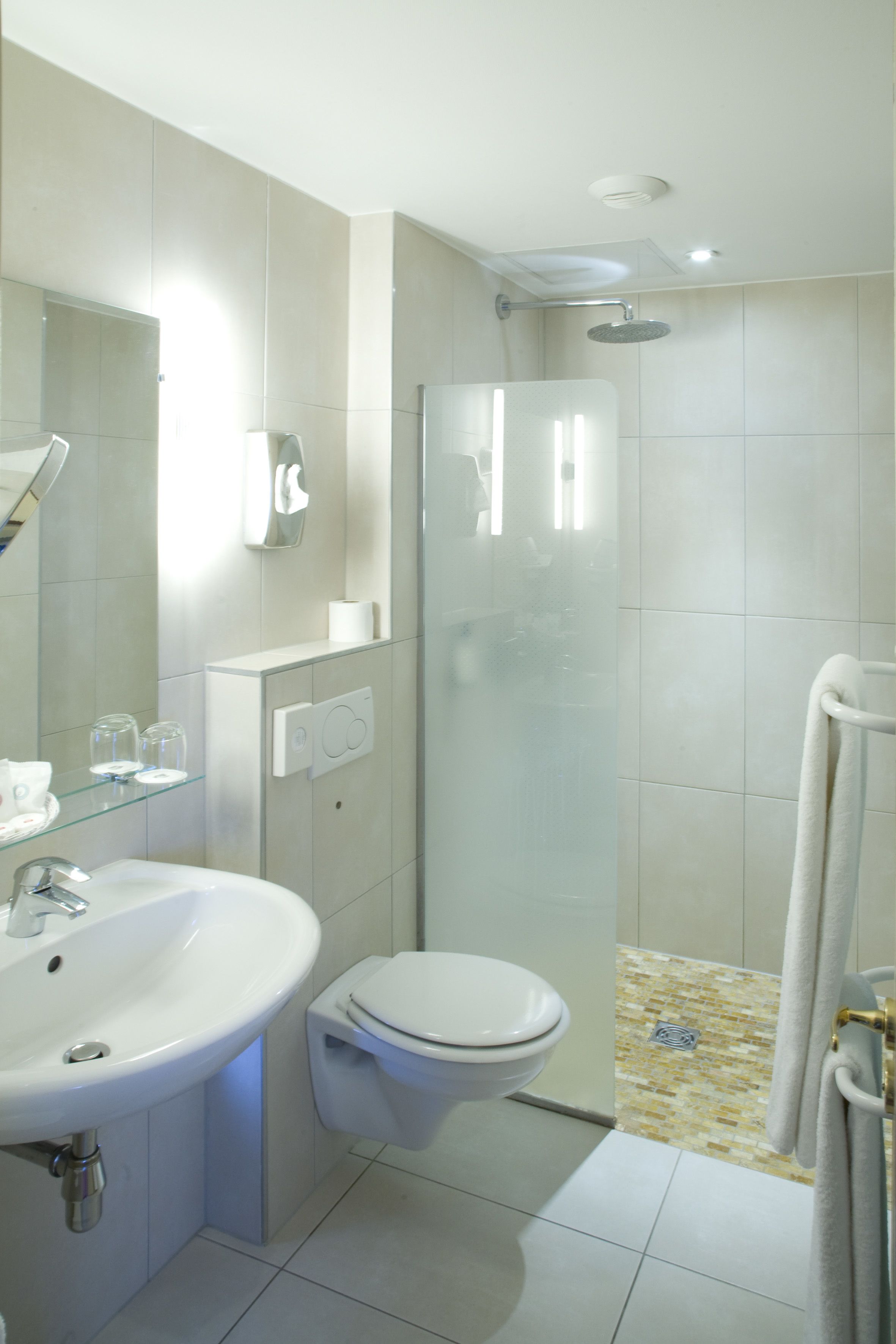 combined shower/bathtub, free toiletries, hair dryer, towels