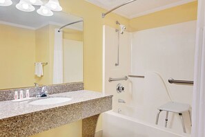 Combined shower/bathtub, eco-friendly toiletries, hair dryer, towels