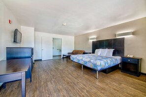 Desk, laptop workspace, free WiFi, bed sheets