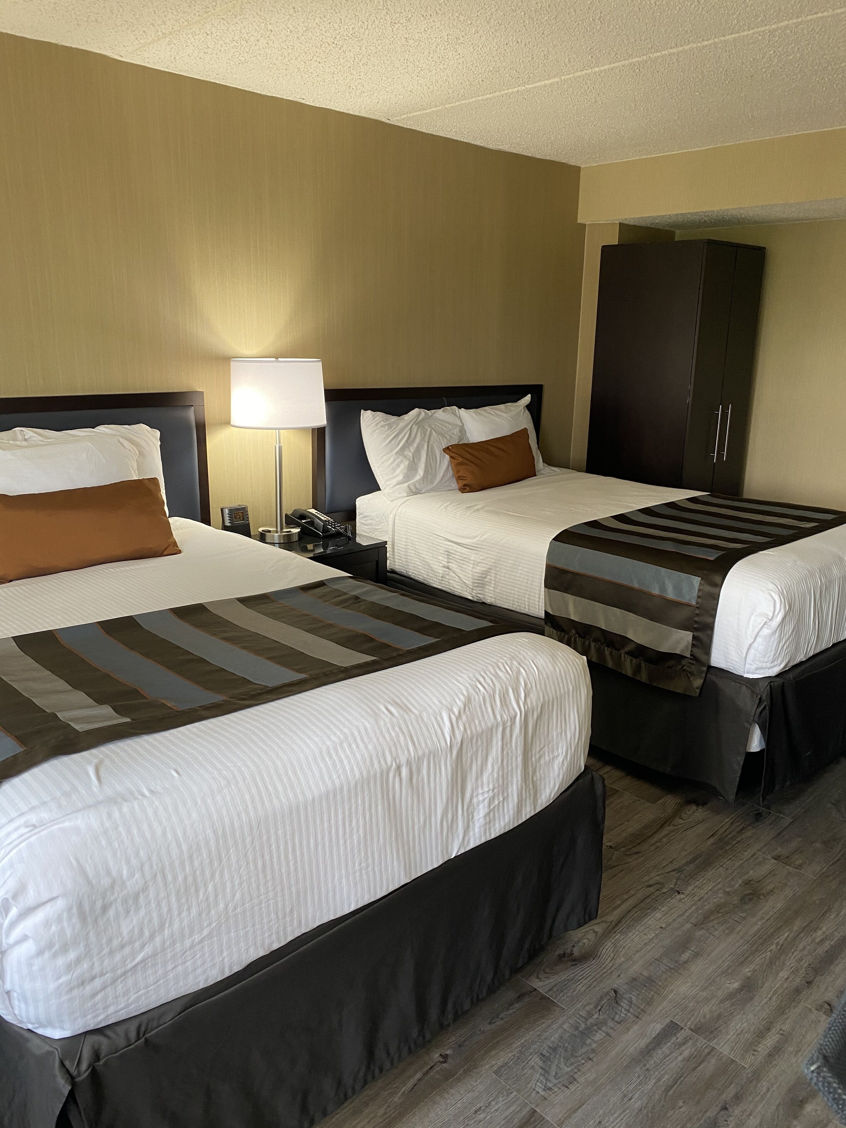 Room, 2 Double Beds, Refrigerator | Down comforters, desk, laptop workspace, blackout drapes