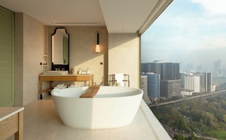 Duplex Suite 1 King, High Floor, Park View, Club Access | Bathroom | Separate tub and shower, rainfall showerhead, free toiletries