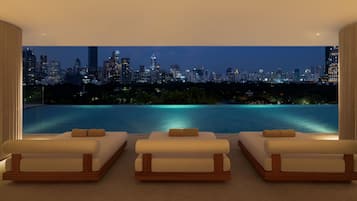 Outdoor pool, sun loungers