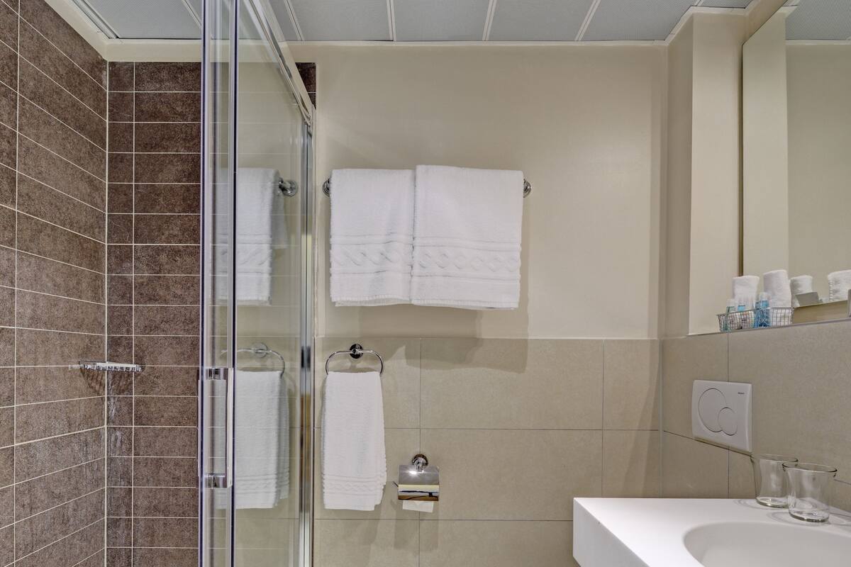 economy double room | bathroom | eco-friendly toiletries, towels