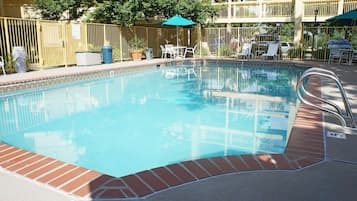 Seasonal outdoor pool, pool umbrellas, sun loungers