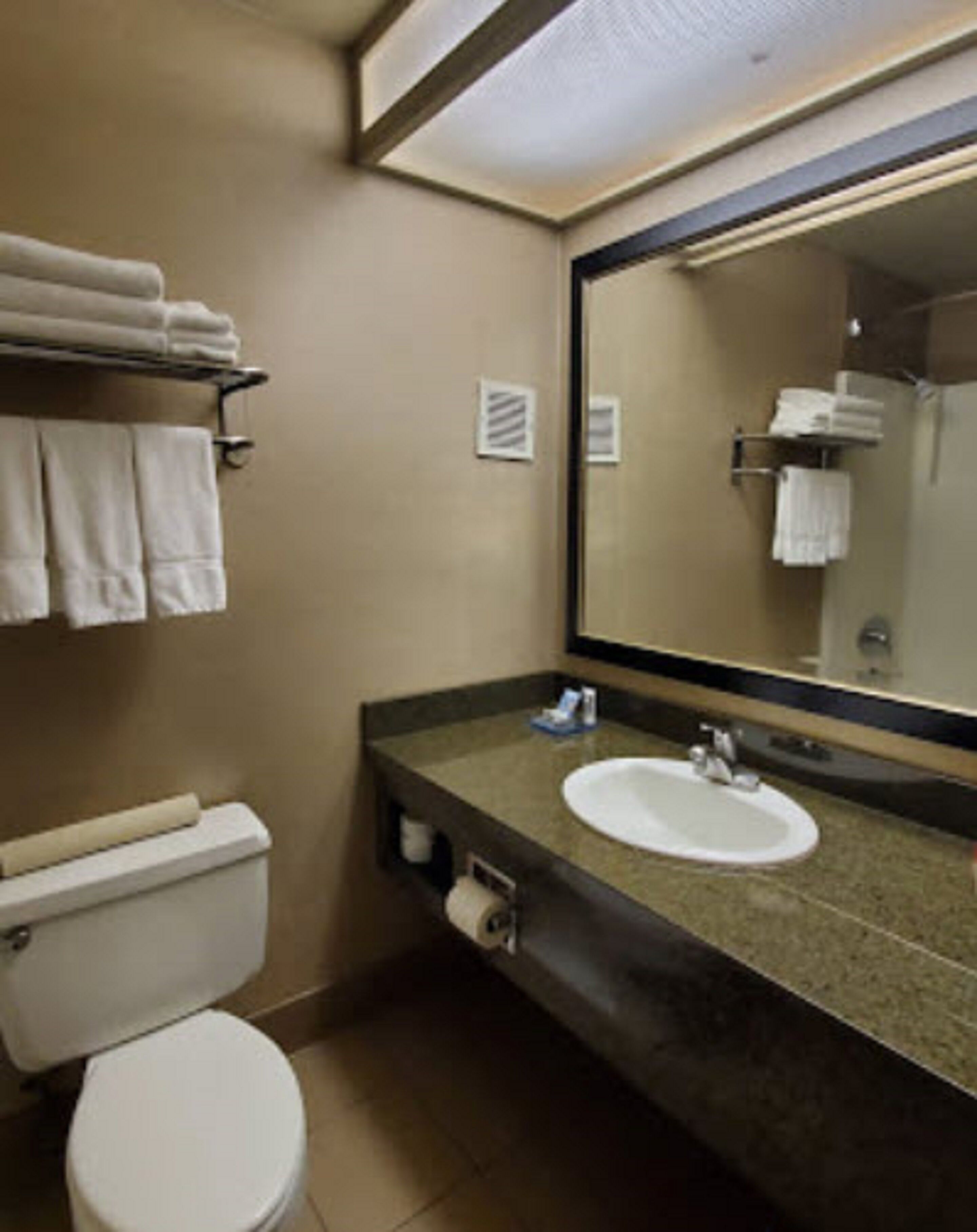 eco-friendly toiletries, hair dryer, towels