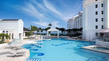 7 Außenpools, Sonnenschirme, Liegestühle