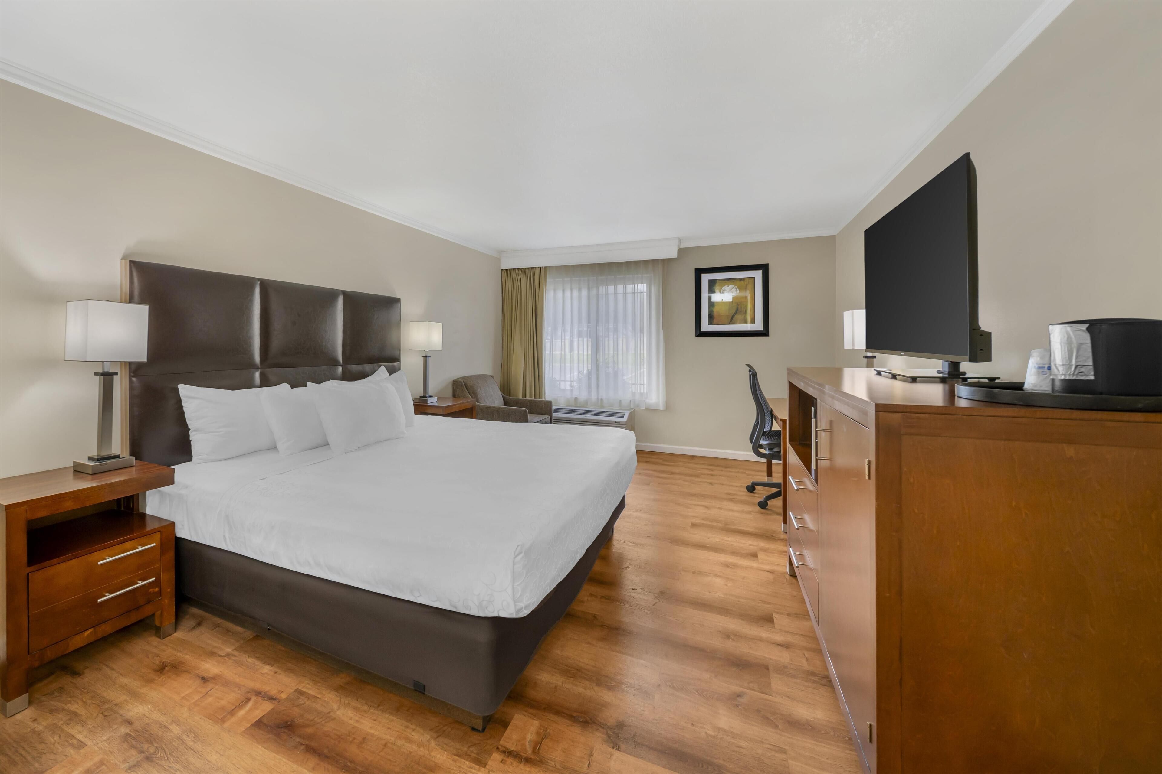 Standard Room, 1 King Bed, Non Smoking, Jetted Tub | In-room safe, individually decorated, desk, laptop workspace