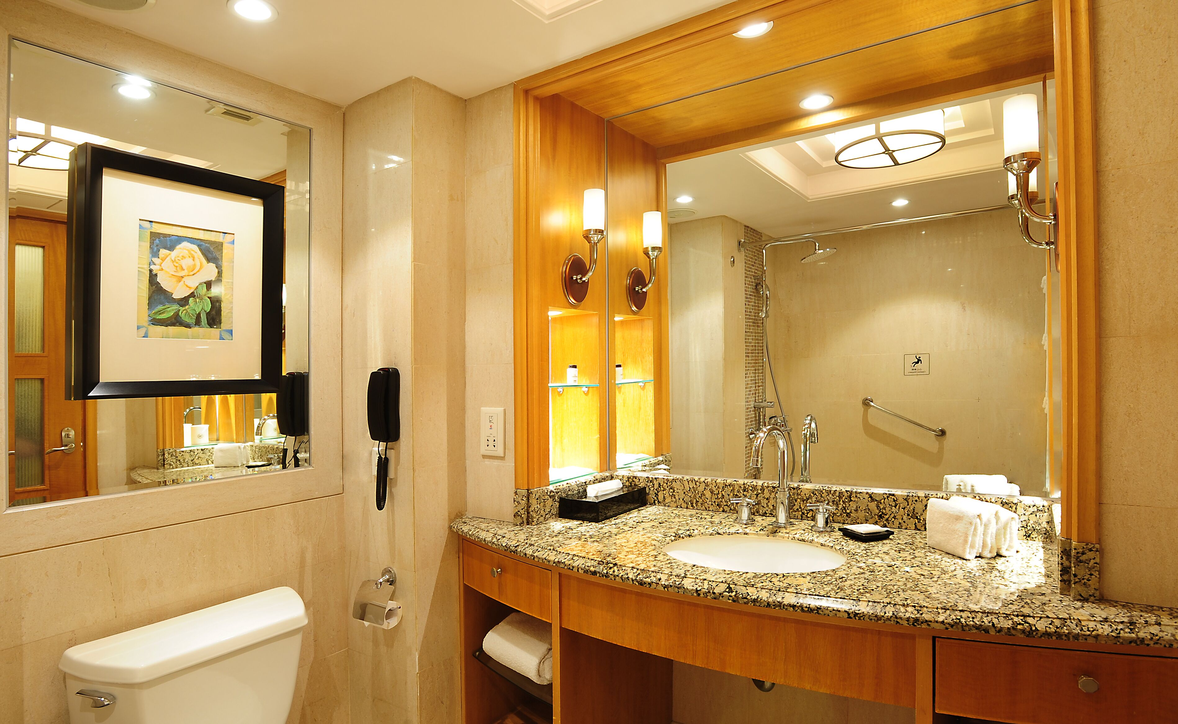deluxe room, 1 king bed | bathroom | combined shower/bathtub, rainfall showerhead, designer toiletries