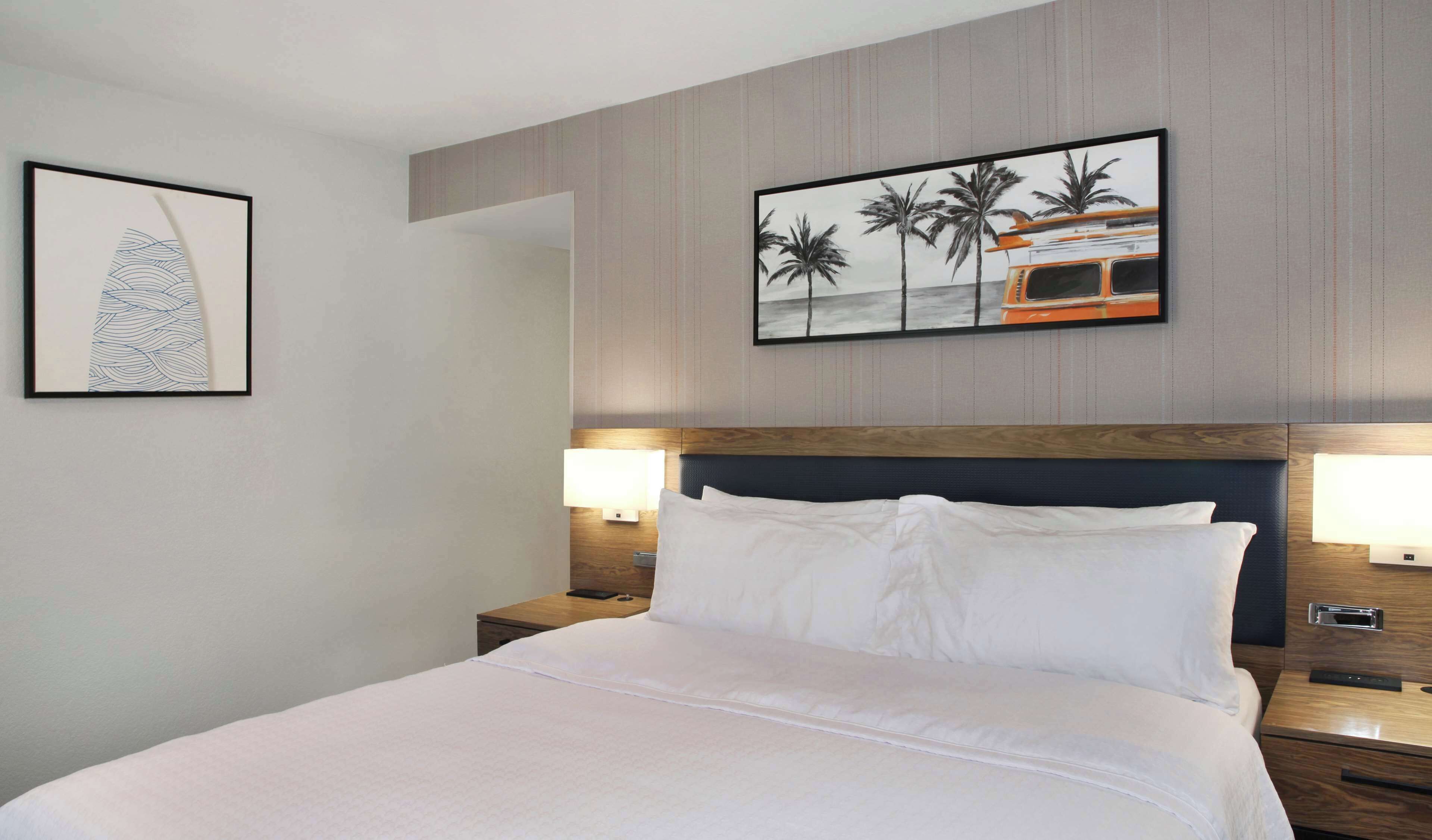 premium bedding, desk, laptop workspace, blackout curtains