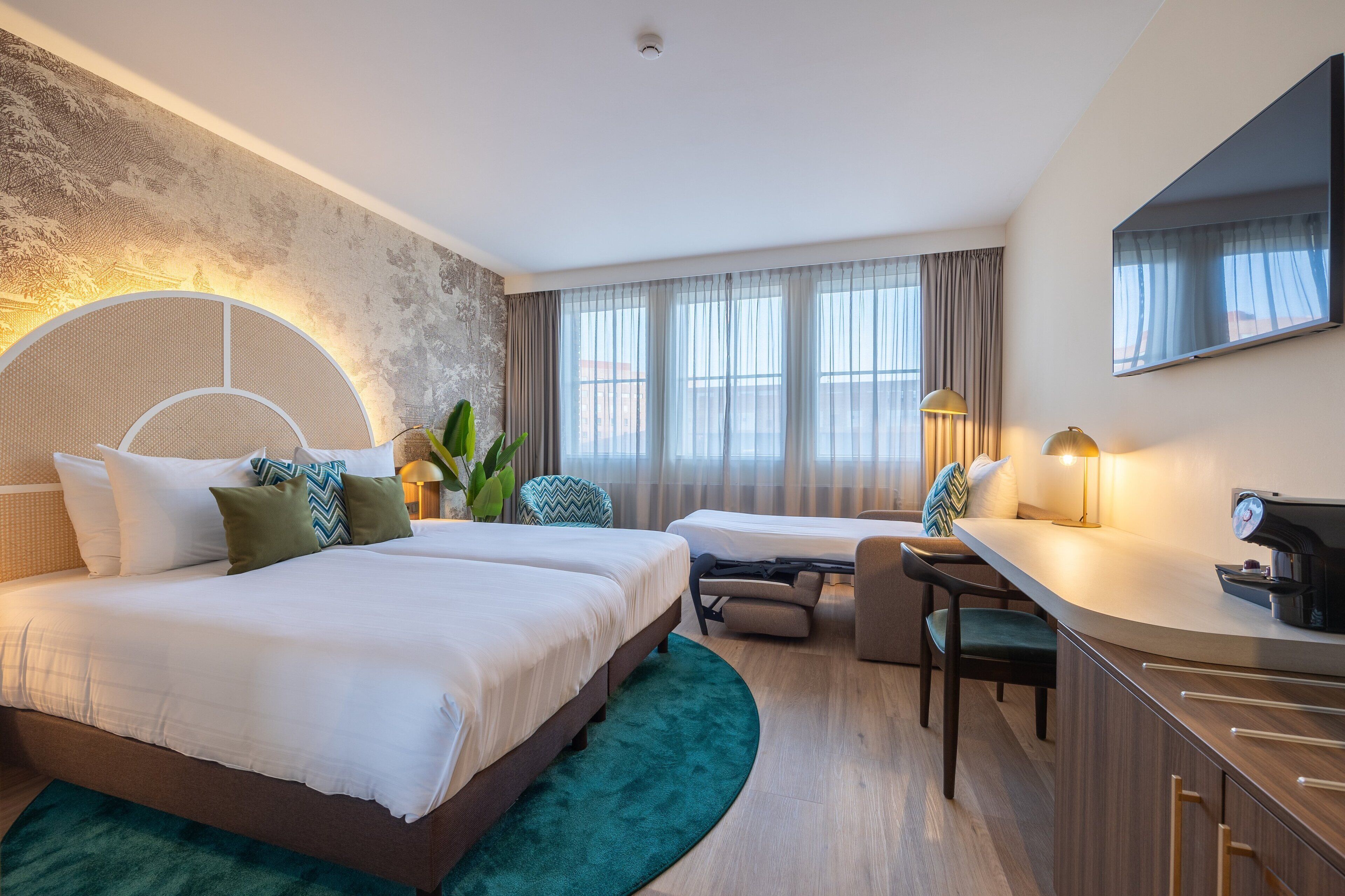 deluxe triple room | premium bedding, in-room safe, desk, laptop workspace