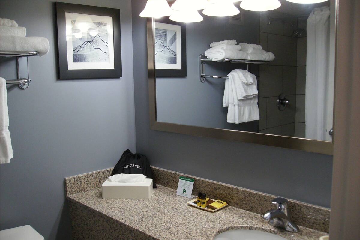 combined shower/bathtub, eco-friendly toiletries, hair dryer, towels