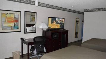 Desk, blackout drapes, iron/ironing board, free cribs/infant beds