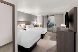 Desk, laptop workspace, free WiFi, bed sheets