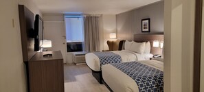 Desk, laptop workspace, free WiFi, bed sheets
