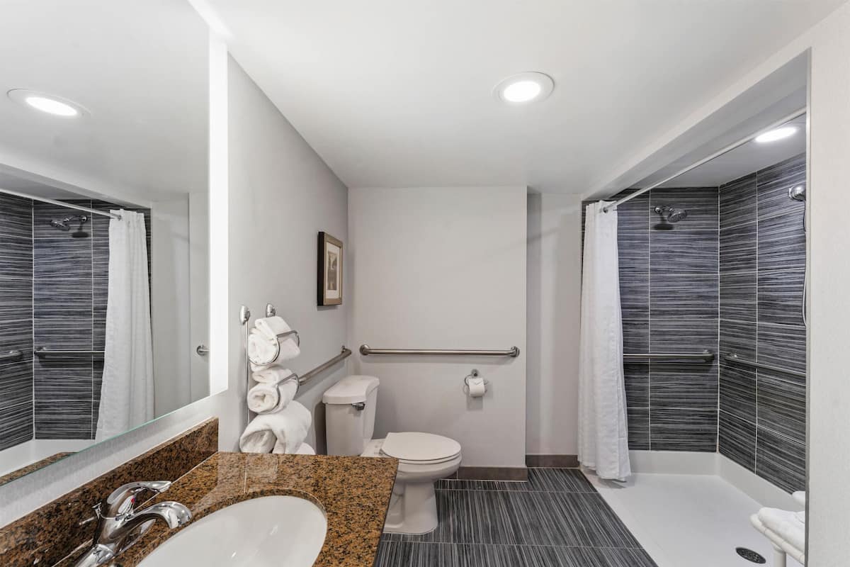 Chambre, 1 très grand lit, accessible aux personnes à mobilité réduite, non-fumeur (Roll-in Shower) | Douche de la salle de bain