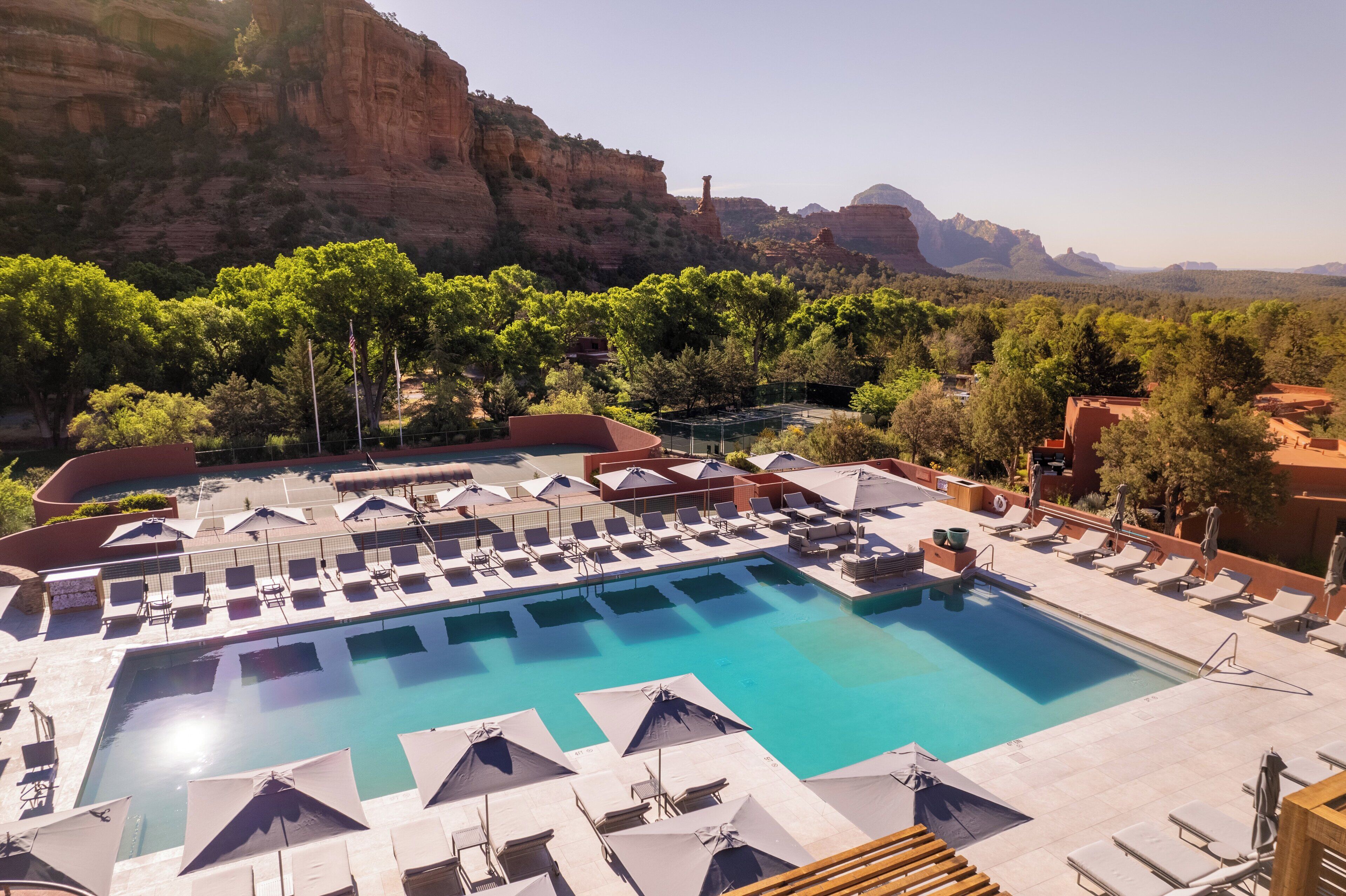 2 outdoor pools, pool umbrellas, pool loungers