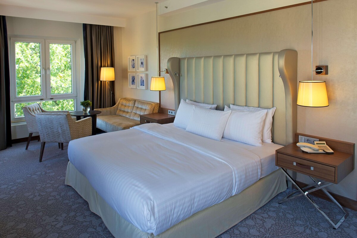 Egyptian cotton sheets, premium bedding, in-room safe, desk