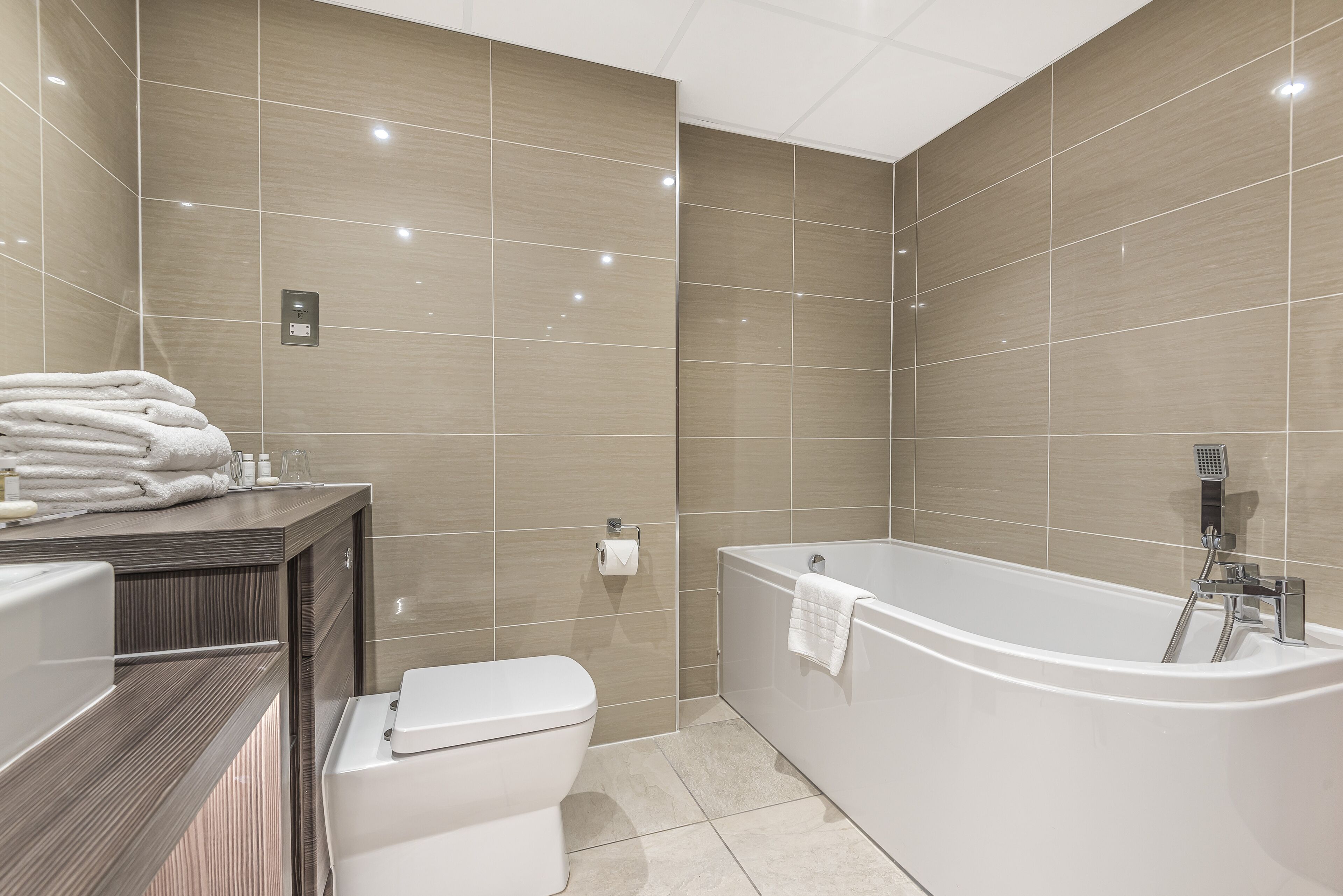 free toiletries, hair dryer, towels