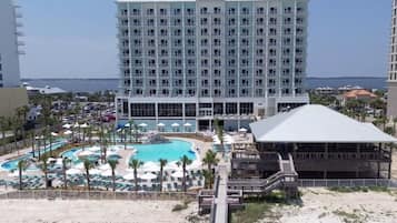 2 outdoor pools, pool umbrellas, pool loungers
