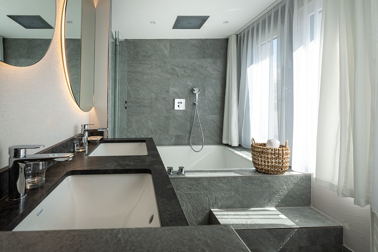 luxury suite (steffani) | bathroom | shower, free toiletries, hair dryer, bathrobes