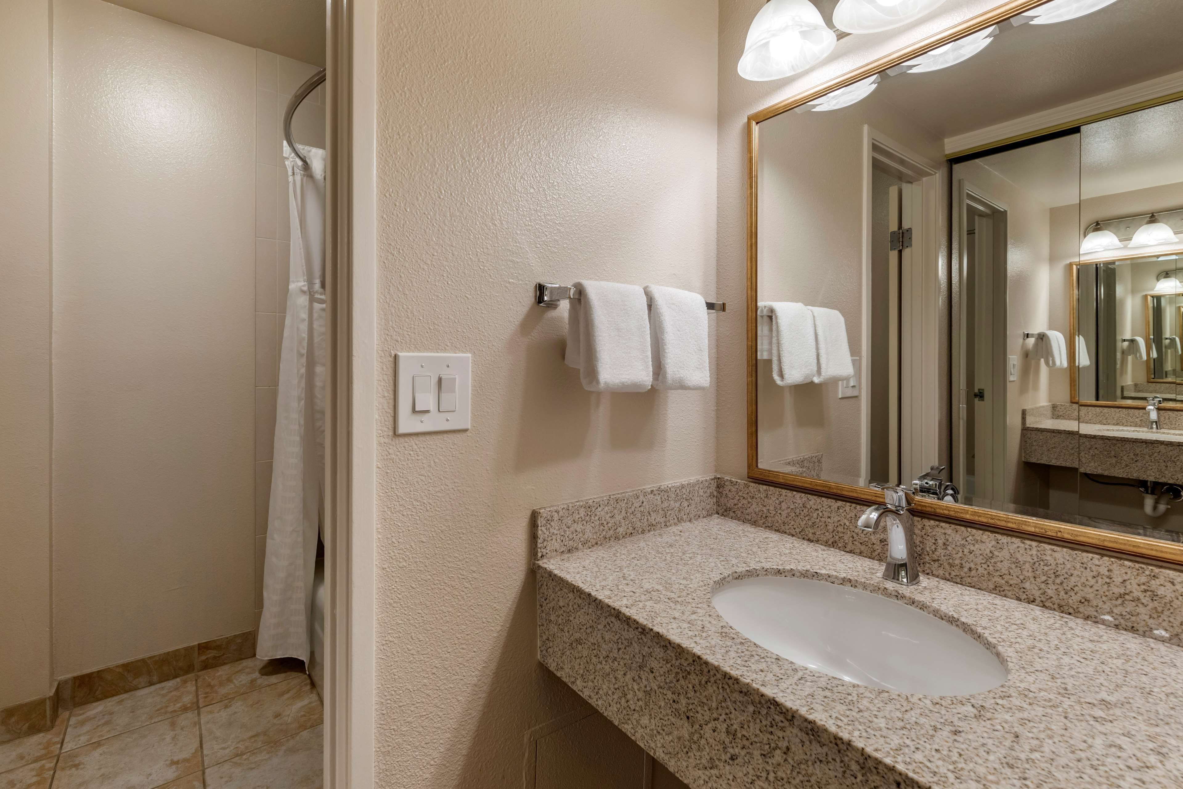 combined shower/bathtub, free toiletries, hair dryer, towels