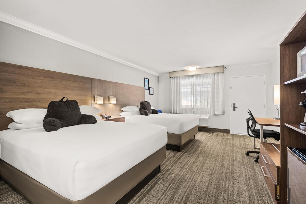Room, 2 Queen Beds, Non Smoking | Desk, laptop workspace, blackout drapes, iron/ironing board