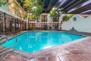 Indoor pool, open 10:00 AM to 8:00 PM, sun loungers