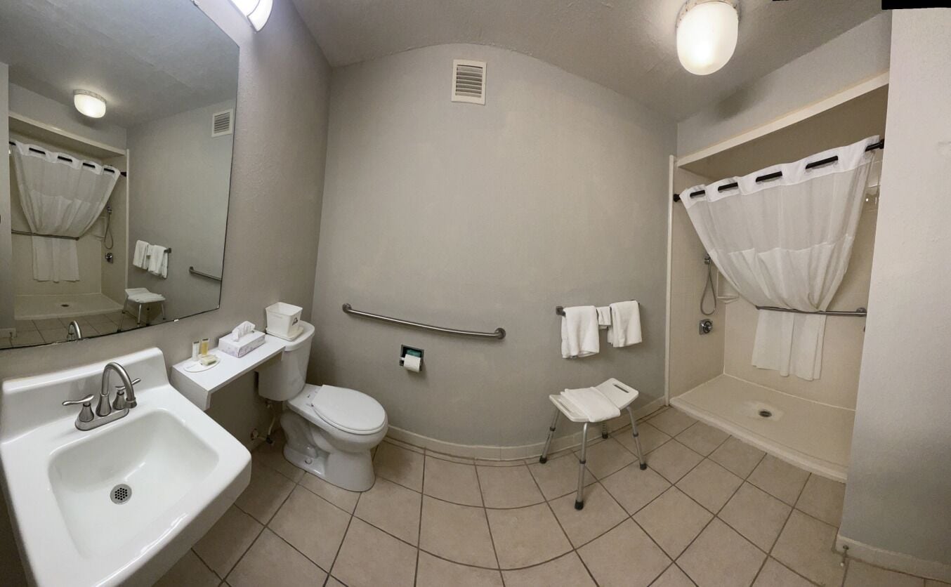 Un bagno con lavandino, servizi igienici e zona doccia.