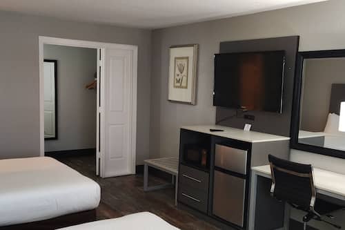 Standard Room, 2 Queen Beds, Non Smoking, Refrigerator & Microwave | 1 bedroom, desk, soundproofing, iron/ironing board