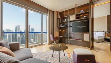In-room safe, desk, laptop workspace, blackout curtains