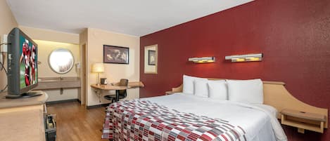 Desk, laptop workspace, WiFi (free), bed sheets