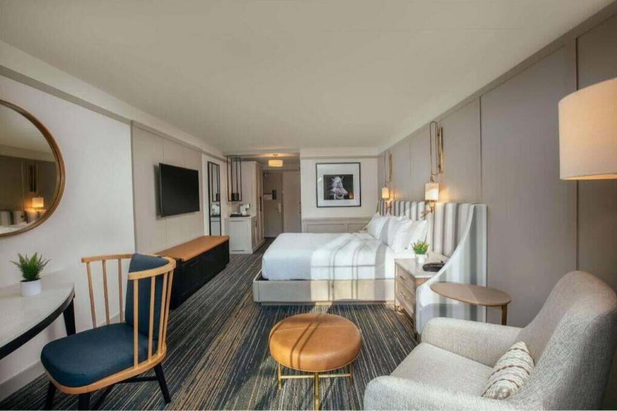 In-room safe, blackout drapes, iron/ironing board, cribs (free)
