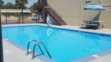 Seasonal outdoor pool, pool umbrellas, sun loungers