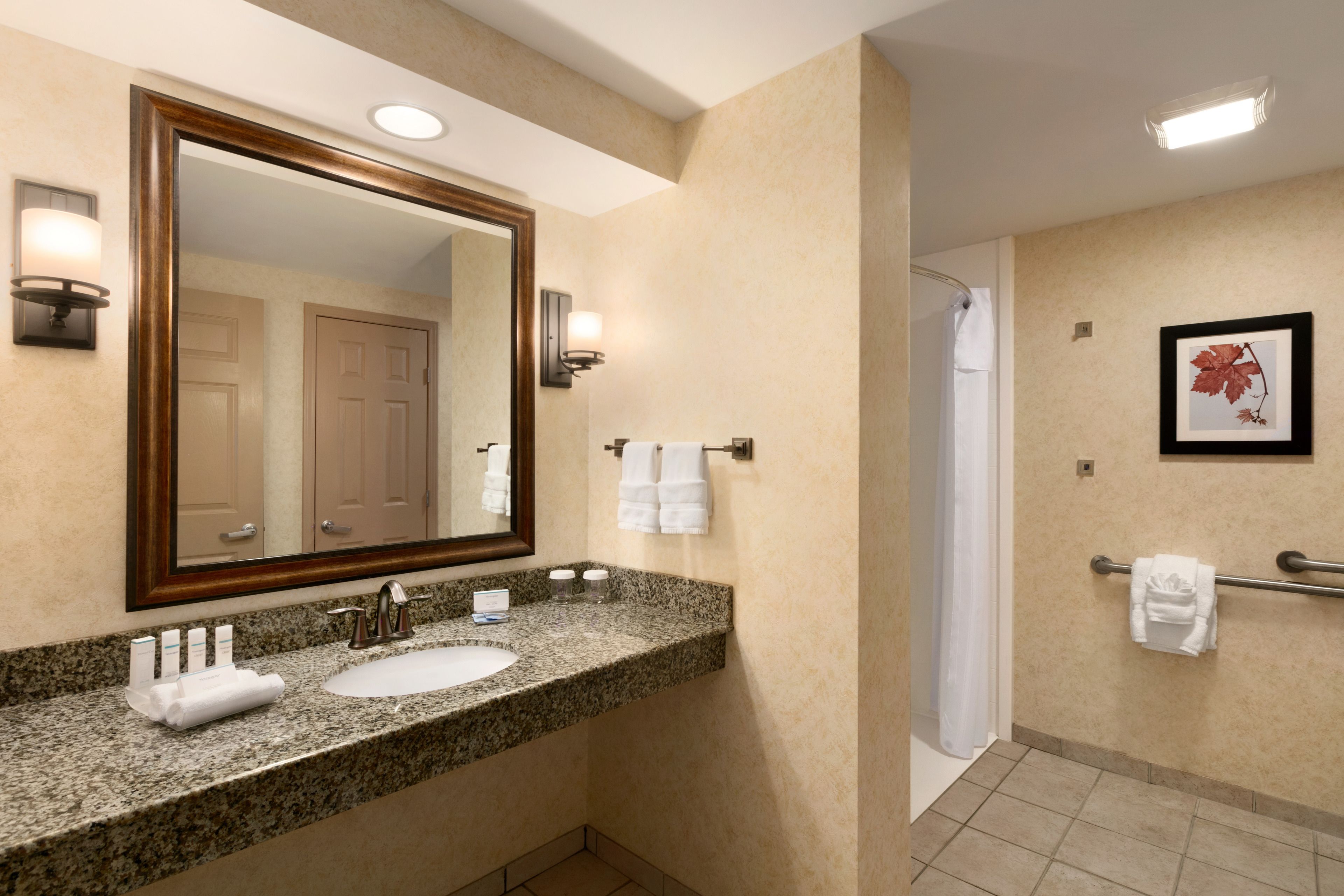 combined shower/bathtub, hydromassage showerhead, free toiletries