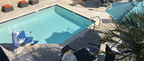 Outdoor pool, pool loungers