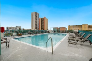 Outdoor pool, sun loungers