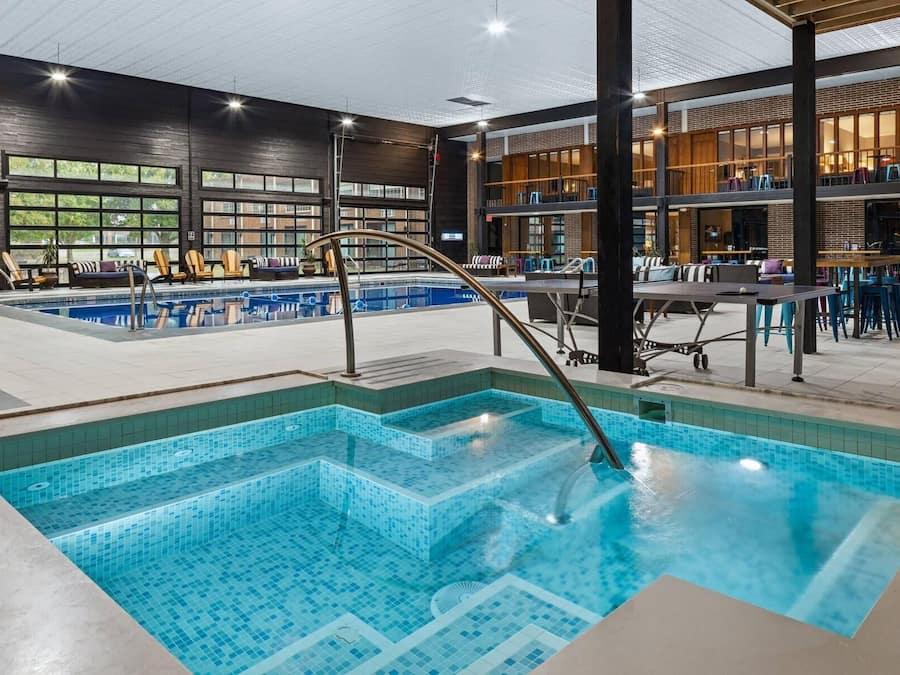 Indoor pool, open 9:00 AM to 10:00 PM, sun loungers
