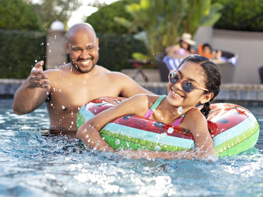 Outdoor pool, open 8:00 AM to 11:00 PM, pool umbrellas, sun loungers