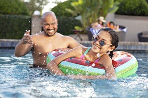 Outdoor pool, open 8:00 AM to 11:00 PM, pool umbrellas, sun loungers