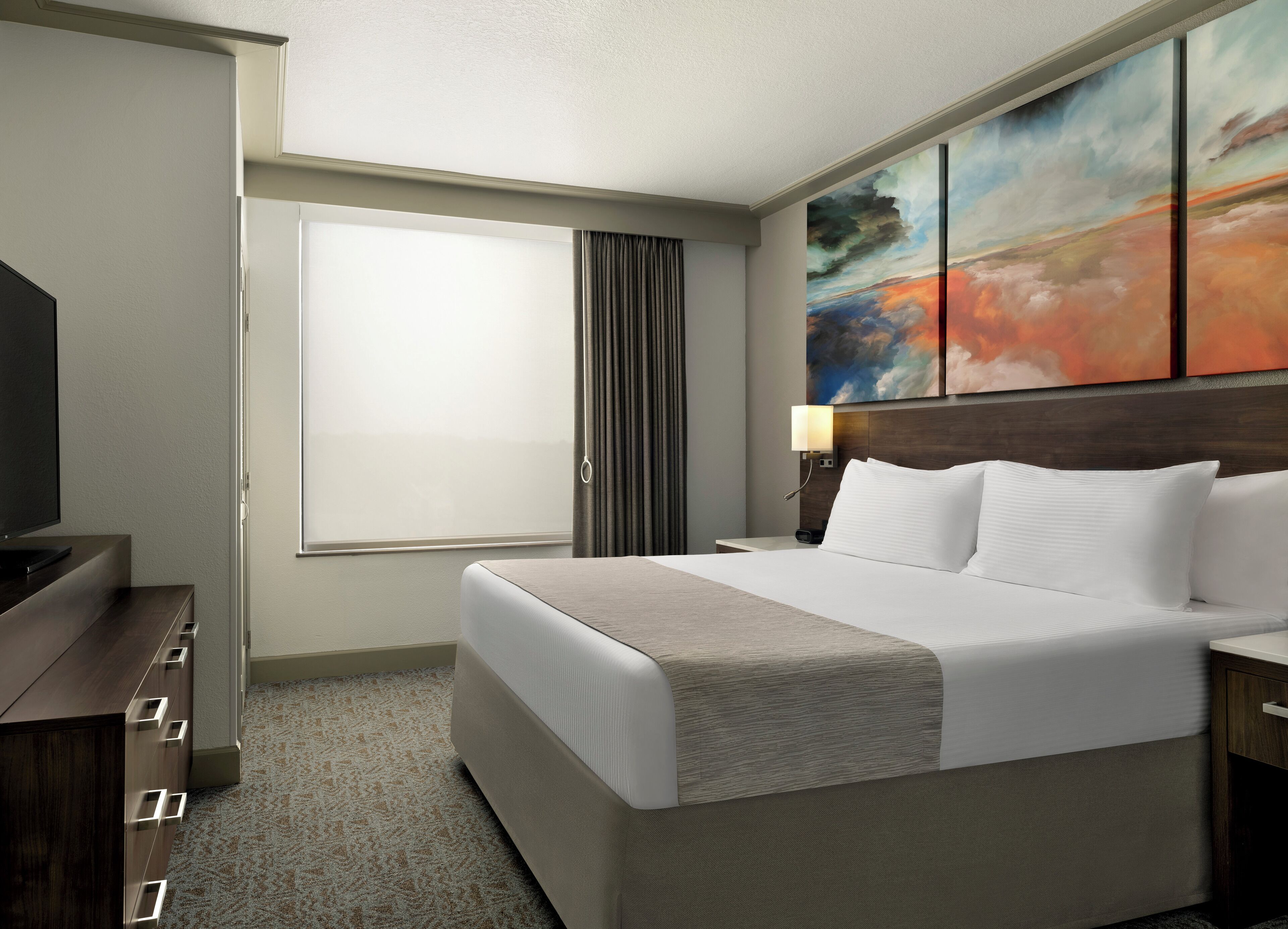 Room, 1 King Bed, Accessible (King Accessible Suite) | Hypo-allergenic bedding, in-room safe, desk, laptop workspace